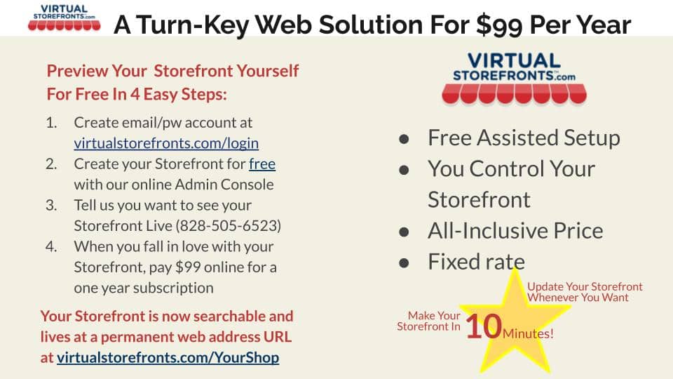 Buy Your $99/year Storefront After You See It Live at Virtualstorefronts.com - Click For Secure Checkout